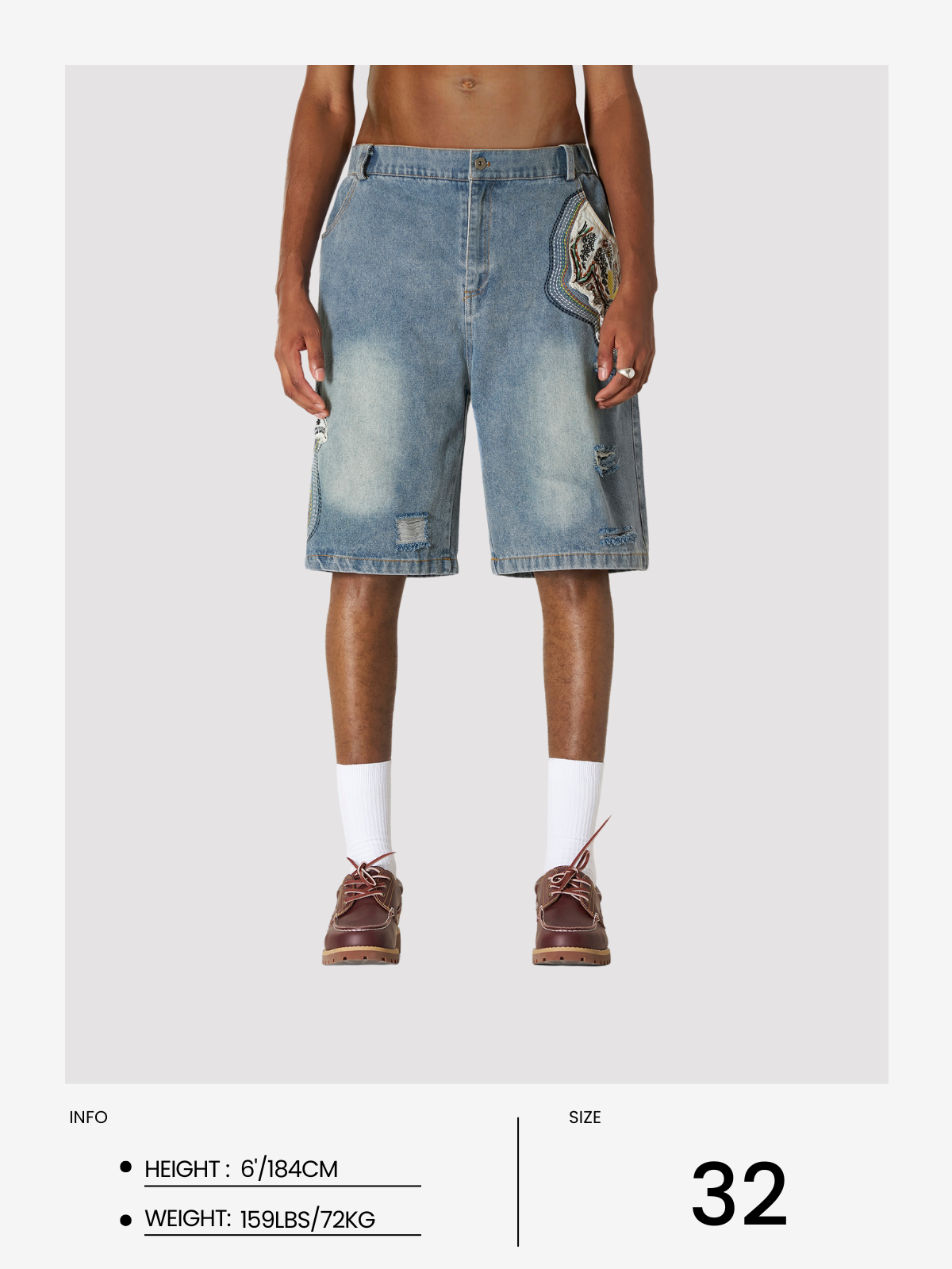 Applique Embroidery Longline Jorts