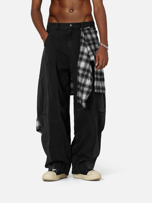 Plaid Baggy Barrel Jeans