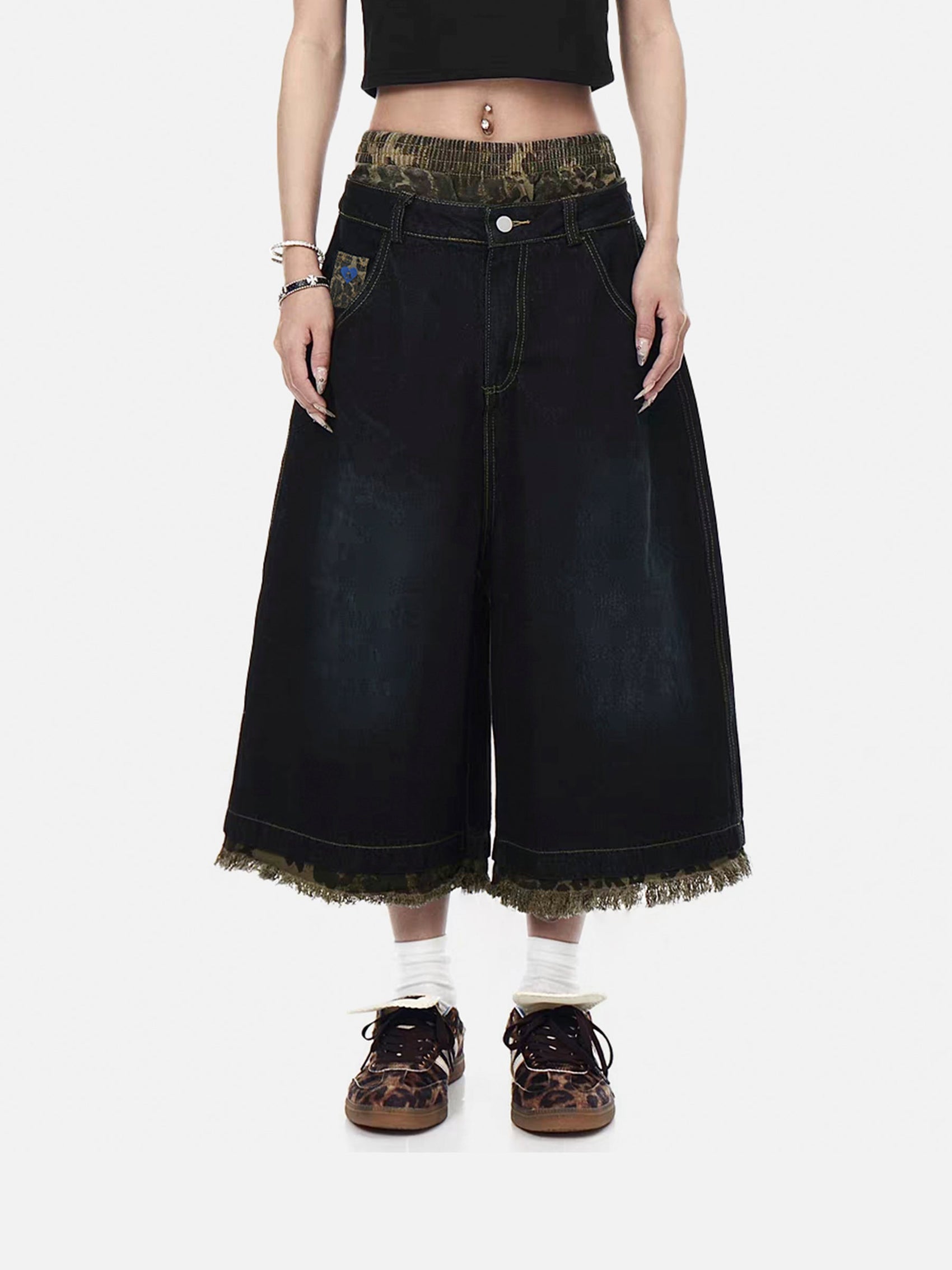 Camouflage Double Waist Longline Jorts