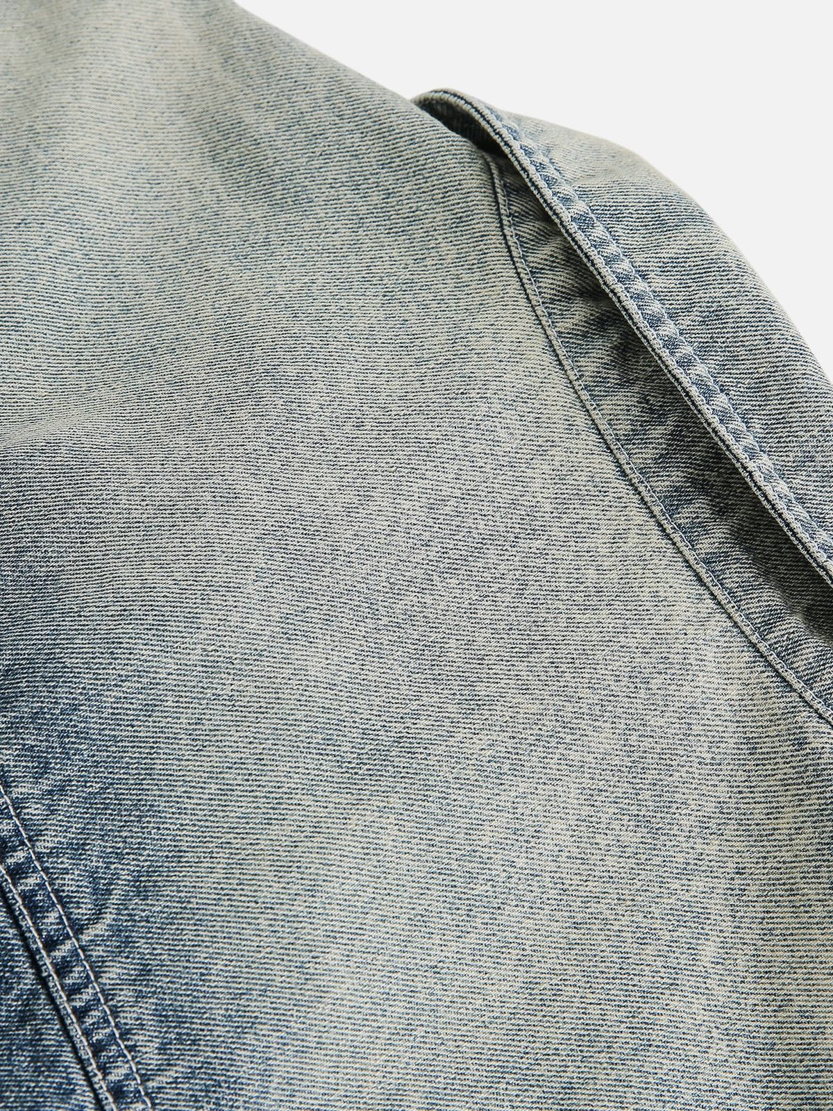 Flower Embroidery Denim Short Sleeve Shirt