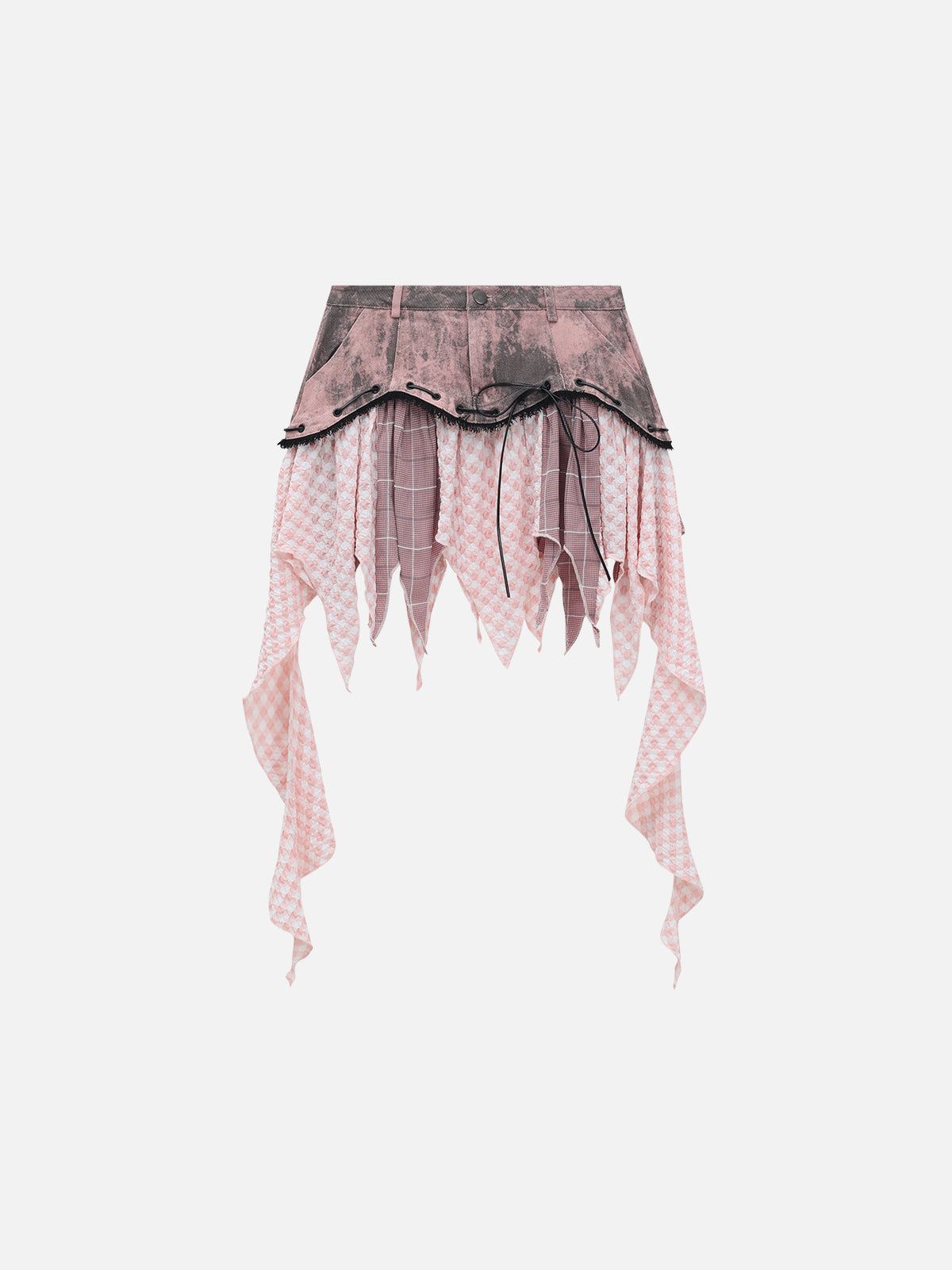 Irregular Plaid Patchwork Skirt