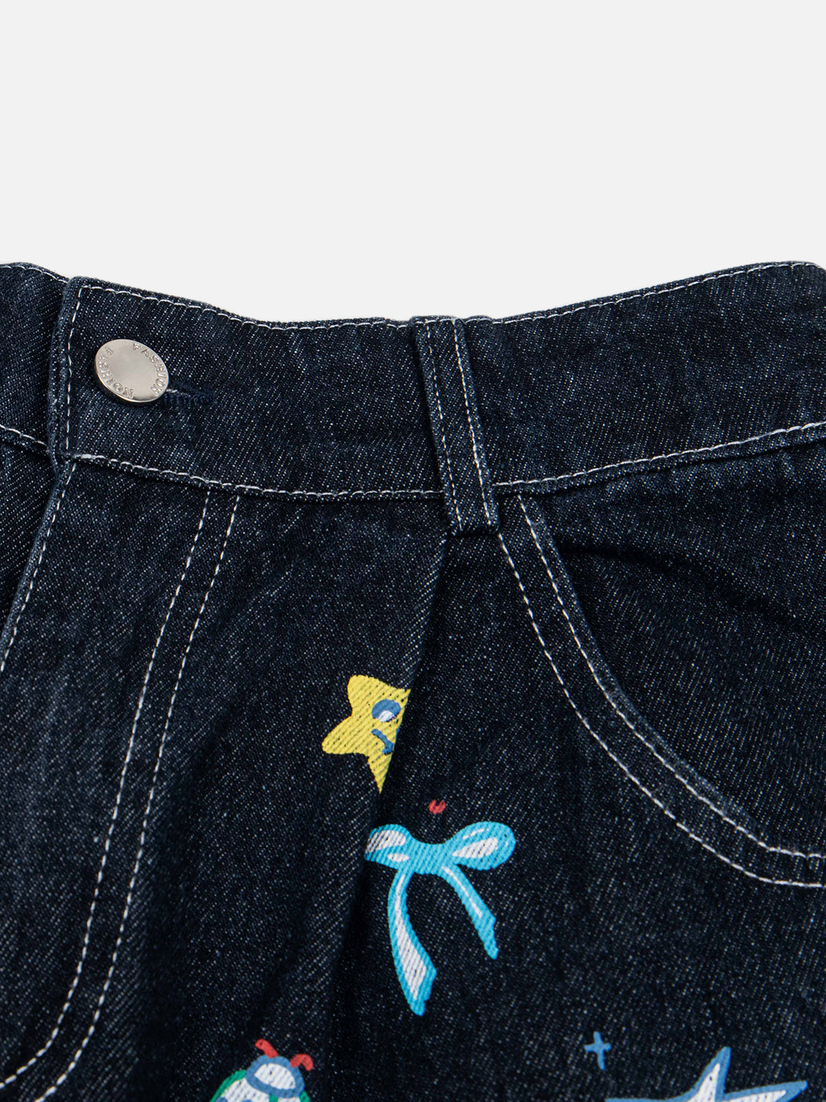 Cartoon Sticker Print Baggy Longline Jorts