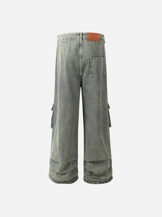 Fringe Wrinkle Baggy Jeans