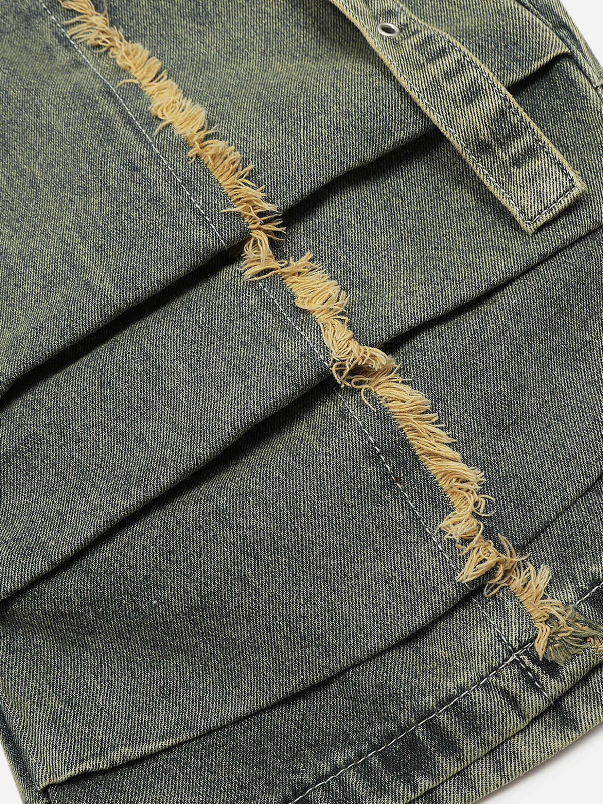 Fringe Wrinkle Baggy Jeans