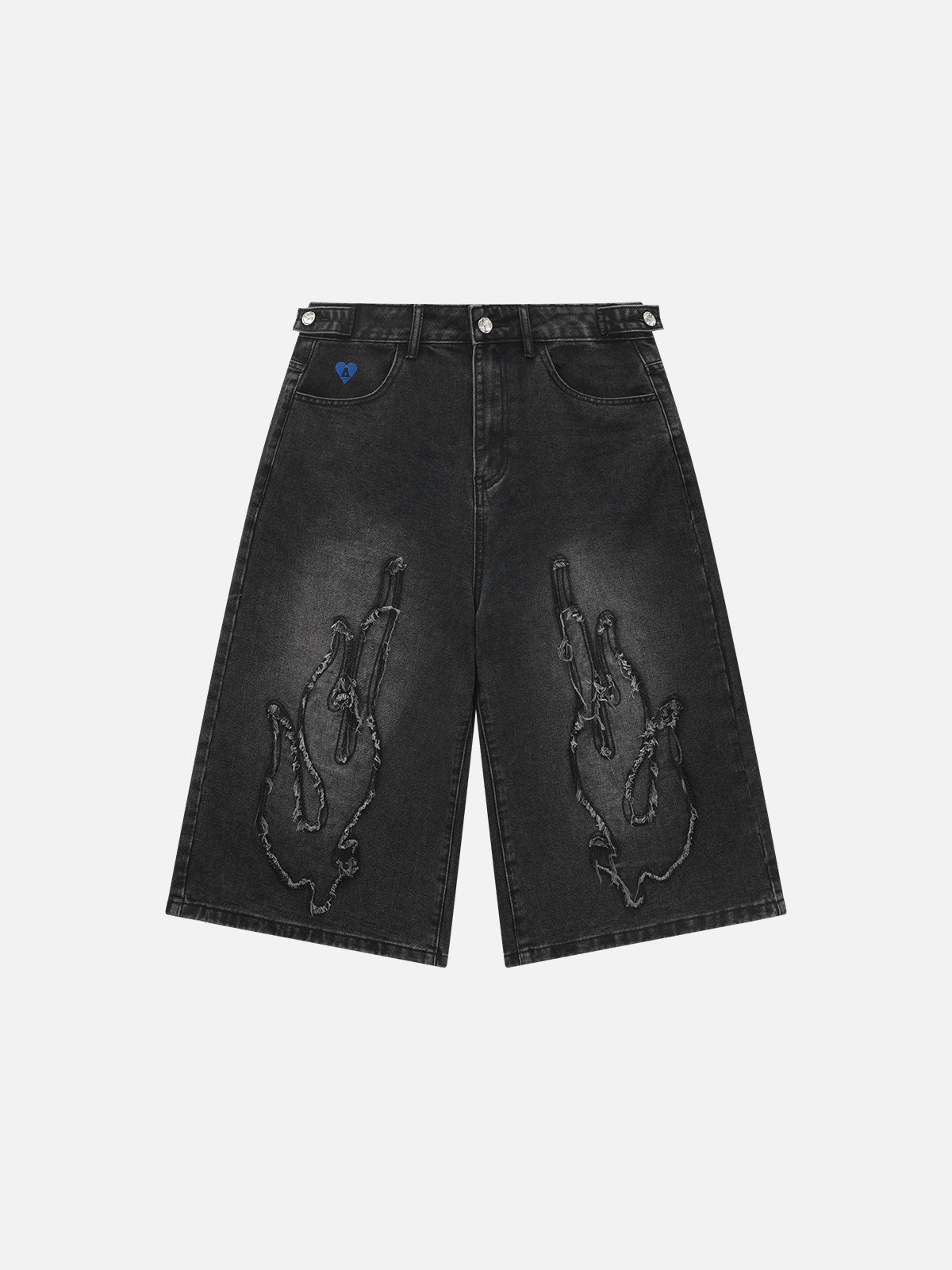 Flame Applique Embroidery Longline Jorts