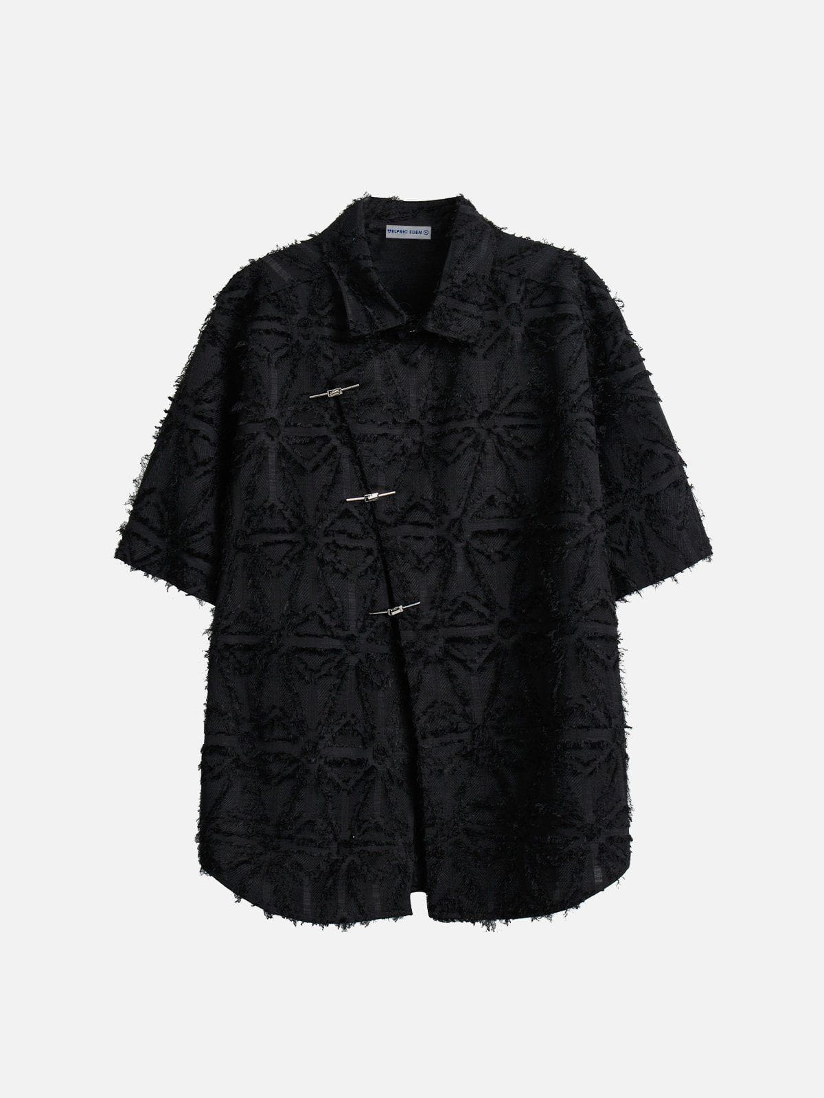 Diagonal Placket Tassels Short Sleeve Shirt