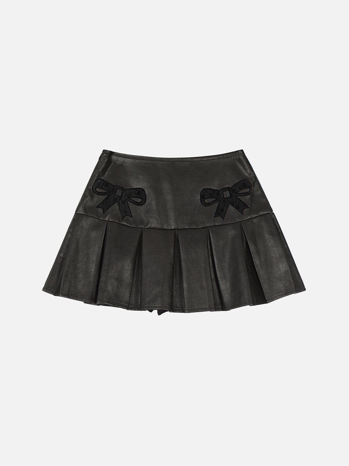 Embroidery Bow Faux Leather Skirt