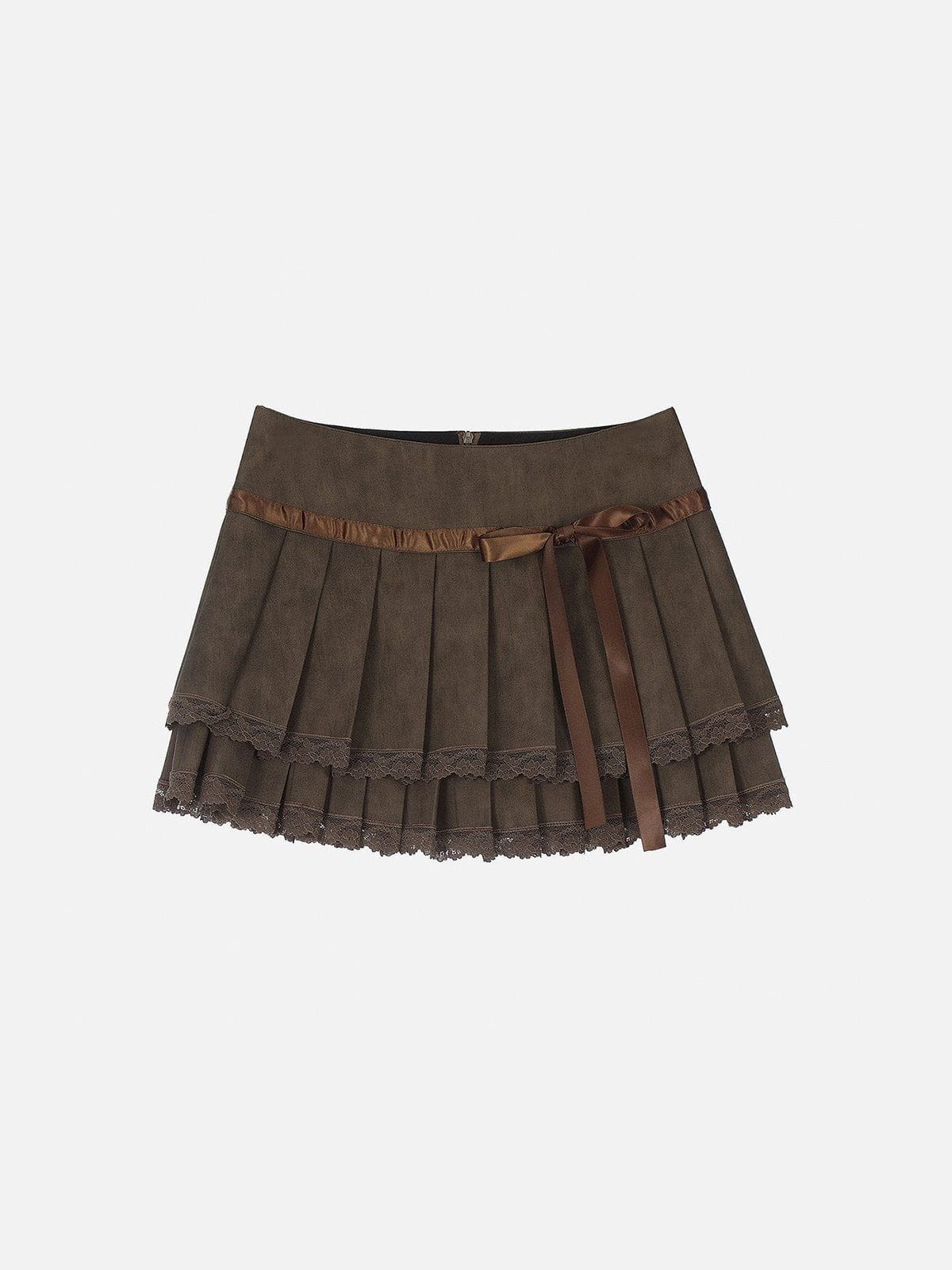 Lace Wrinkle Faux Leather Skirt