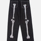 Skull Bone Embroidery Loose Jeans