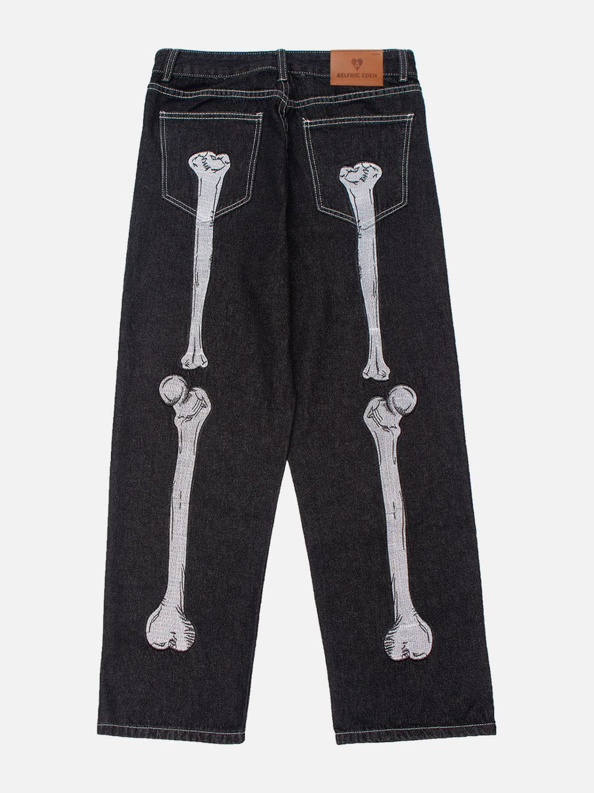 Skull Bone Embroidery Loose Jeans