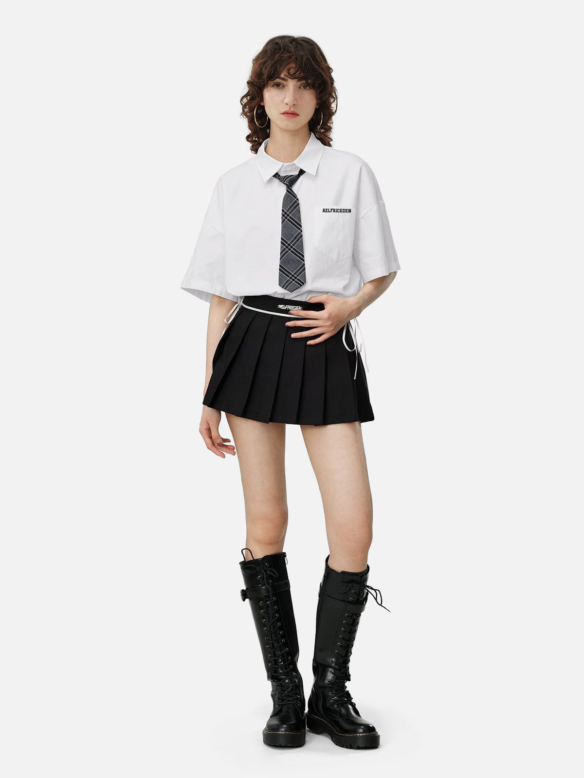 Plaid Tie Short Sleeve Shirt