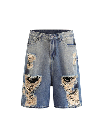 Thesupermade Hip-hop Ripped Washed Denim Jort