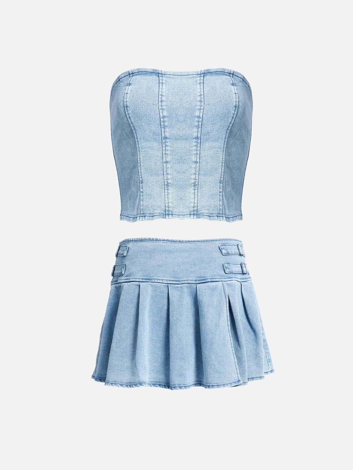 Slit Wrinkle Denim Skirt Set