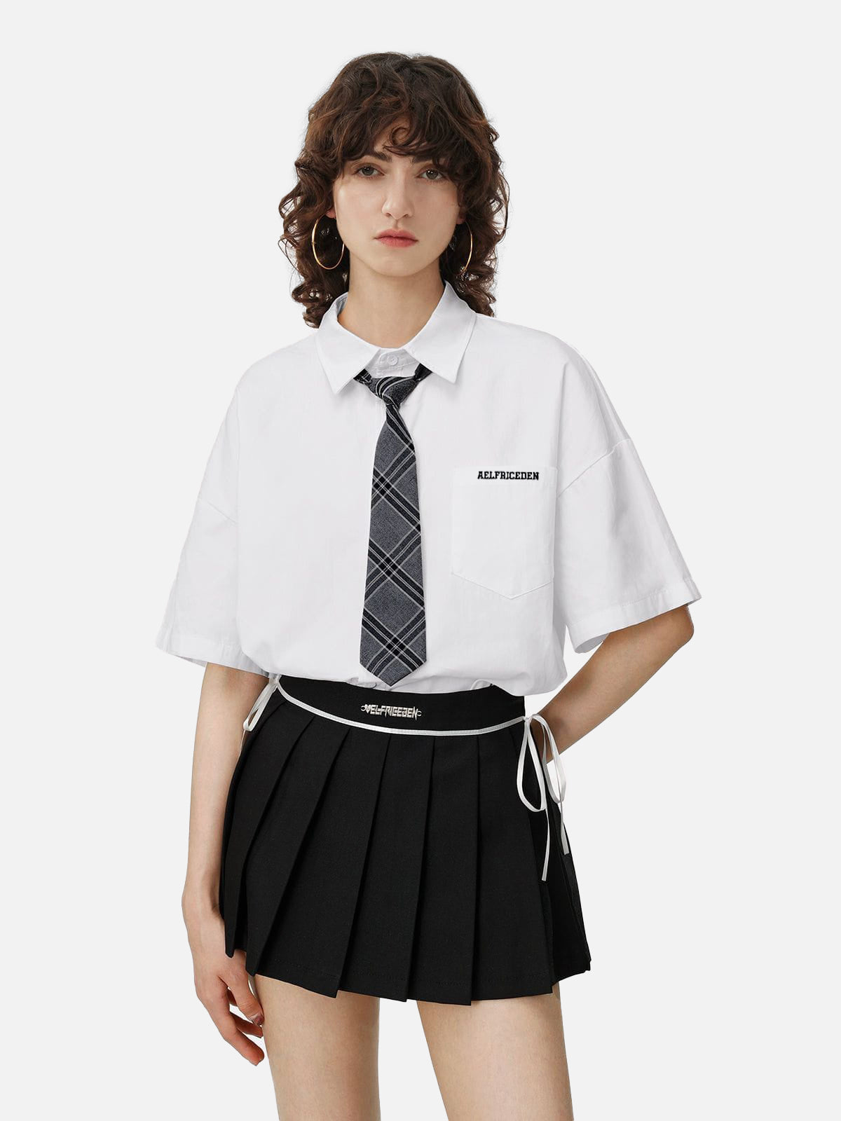 Plaid Tie Short Sleeve Shirt