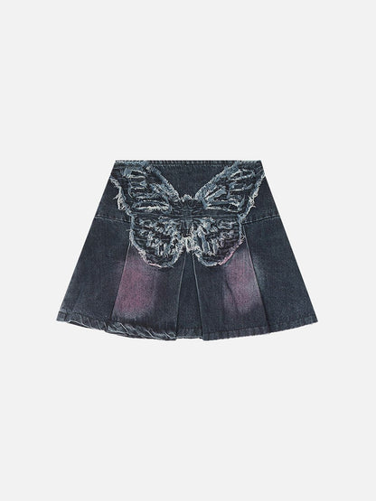 Fringe Butterfly Denim Skirt