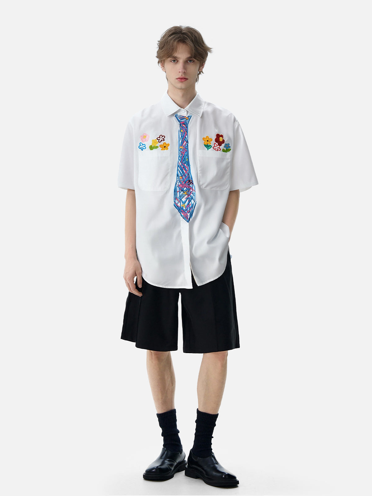 Graffiti Necktie Short Sleeve Shirt