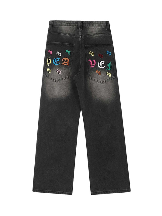 Gothic Letter Embroidered Jeans - 1936