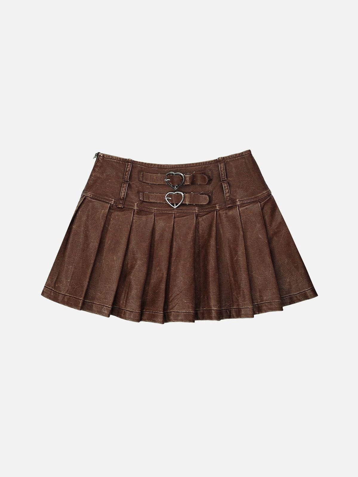 Heart Belt Faux Leather Pleated Skirt