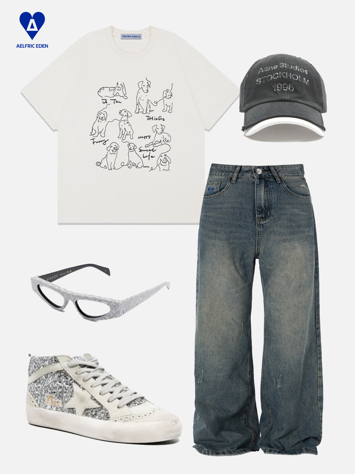 Line Cartoon Dog Tee
