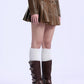 Heart Belt Faux Leather Pleated Skirt
