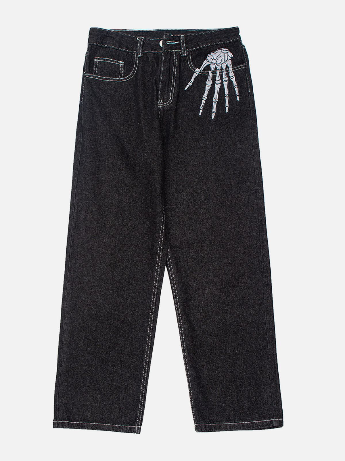 Skull Bone Embroidery Loose Jeans
