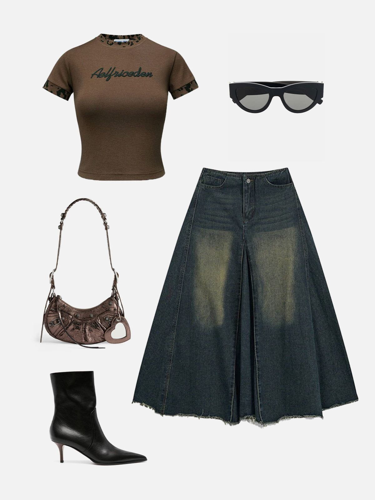 Slit Washed Denim Skirt