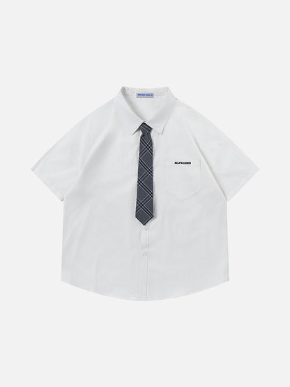 Plaid Tie Short Sleeve Shirt