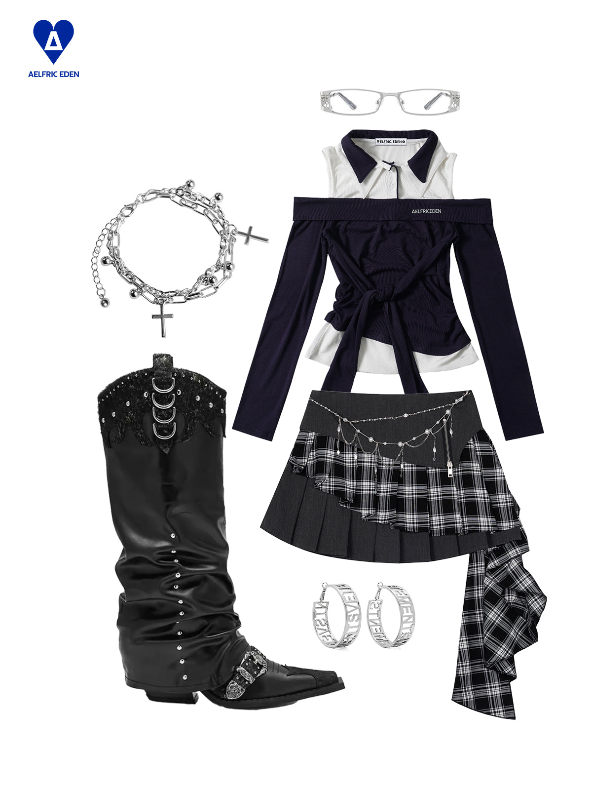 Plaid Patchwork Chain Skirt