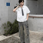 Plaid Tie Short Sleeve Shirt