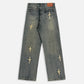 Star Embroidered Washed Straight Jeans
