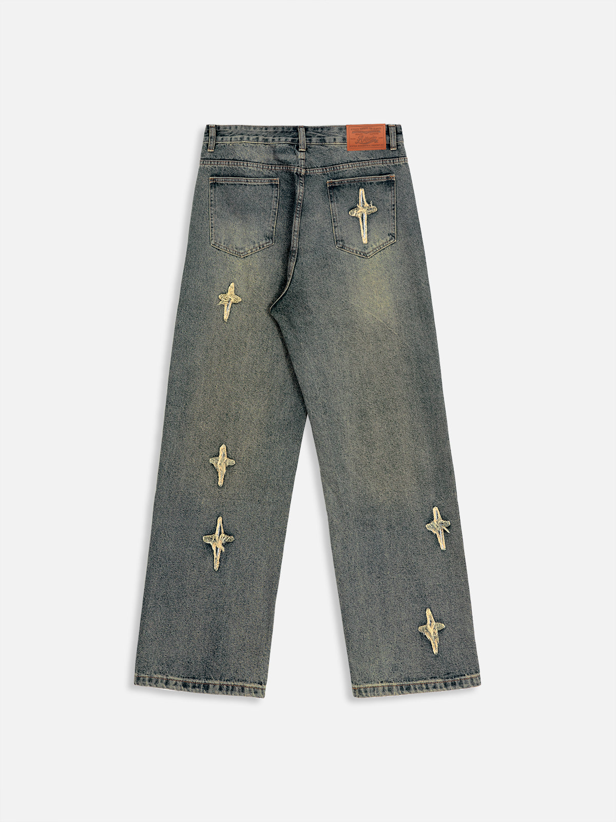 Star Embroidered Washed Straight Jeans