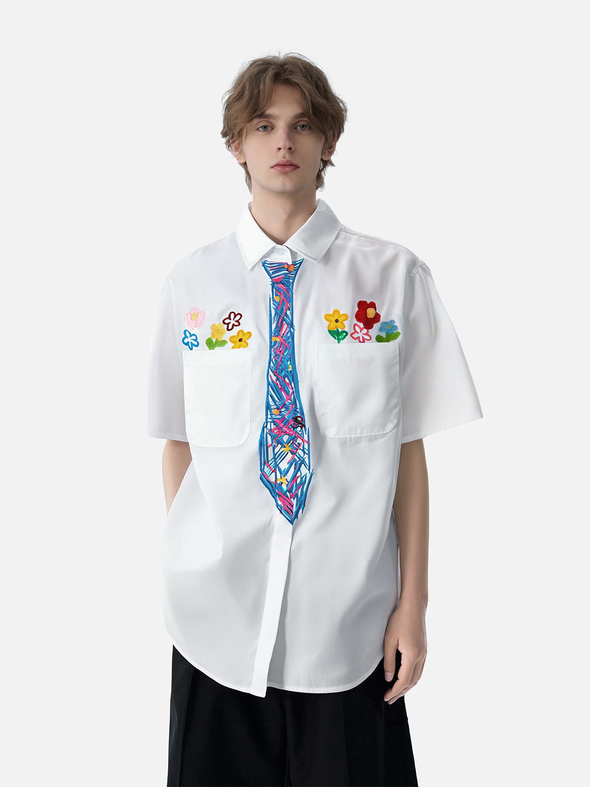 Graffiti Necktie Short Sleeve Shirt