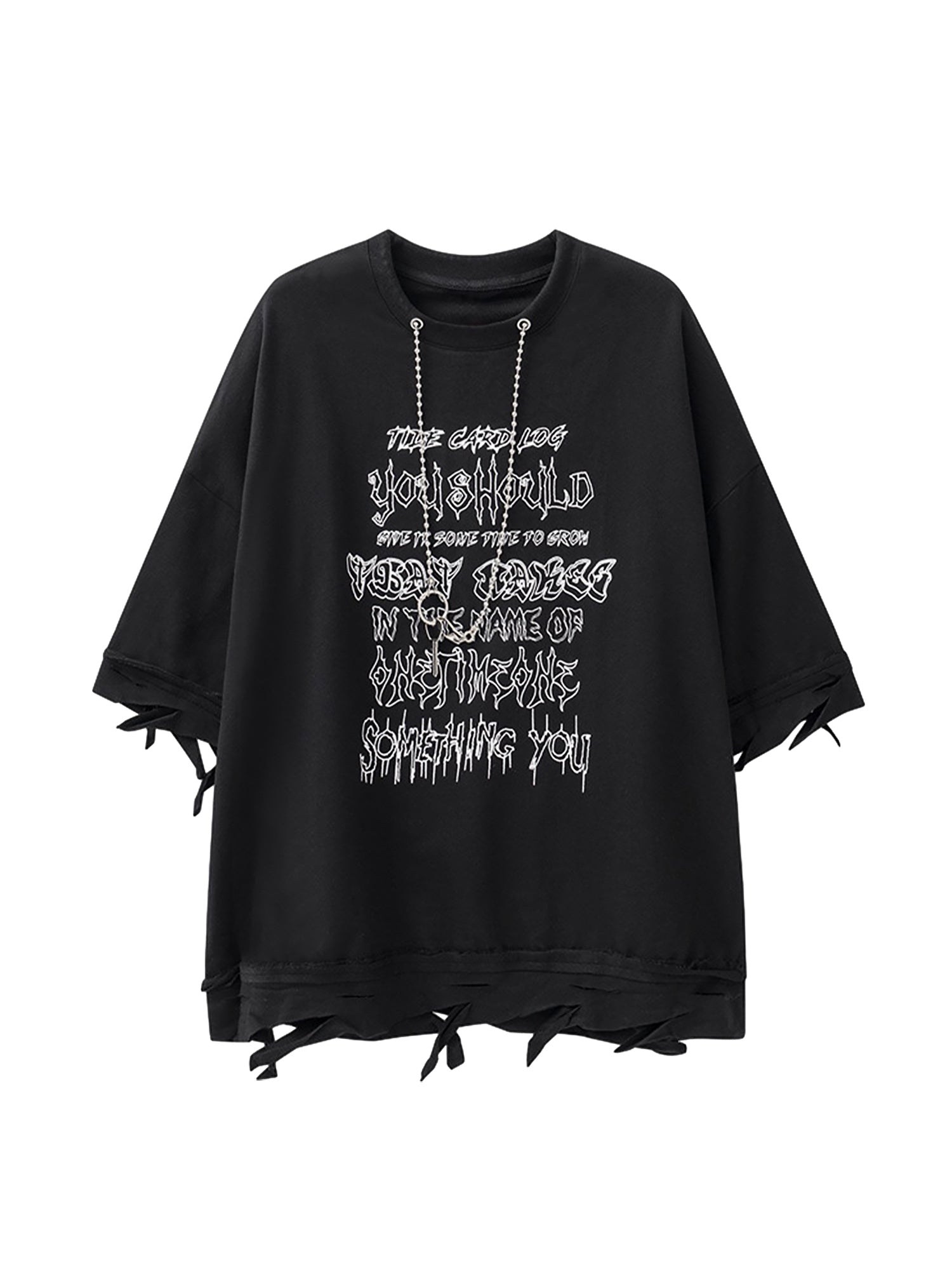 Thesupermade Chain Decorated 3/4 Sleeve Street Rap T-Shirt