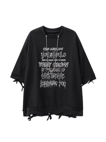 Thesupermade Chain Decorated 3/4 Sleeve Street Rap T-Shirt