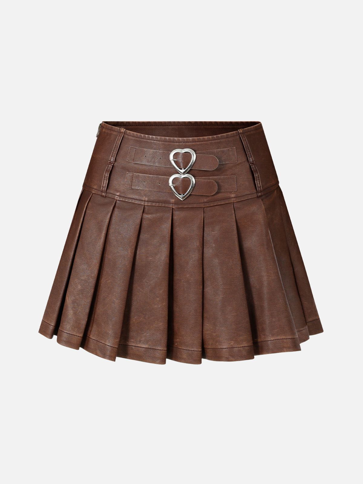 Heart Belt Faux Leather Pleated Skirt