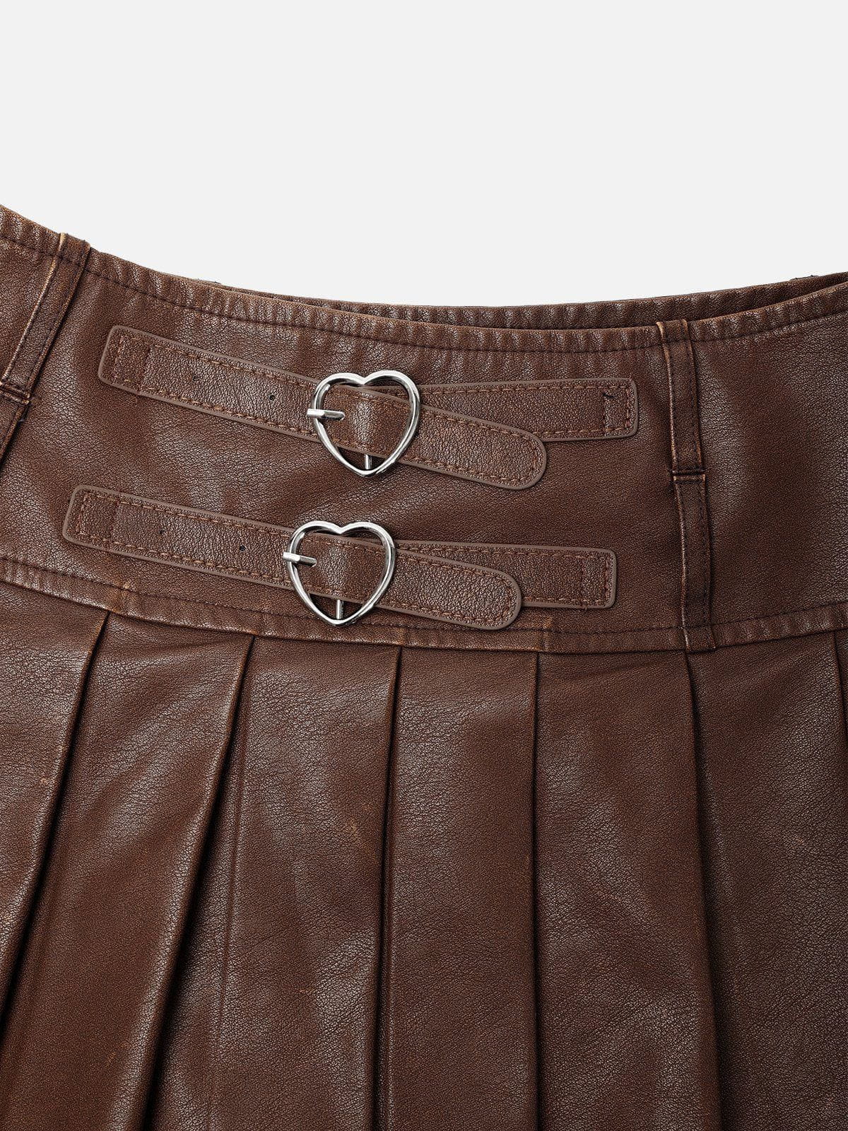 Heart Belt Faux Leather Pleated Skirt