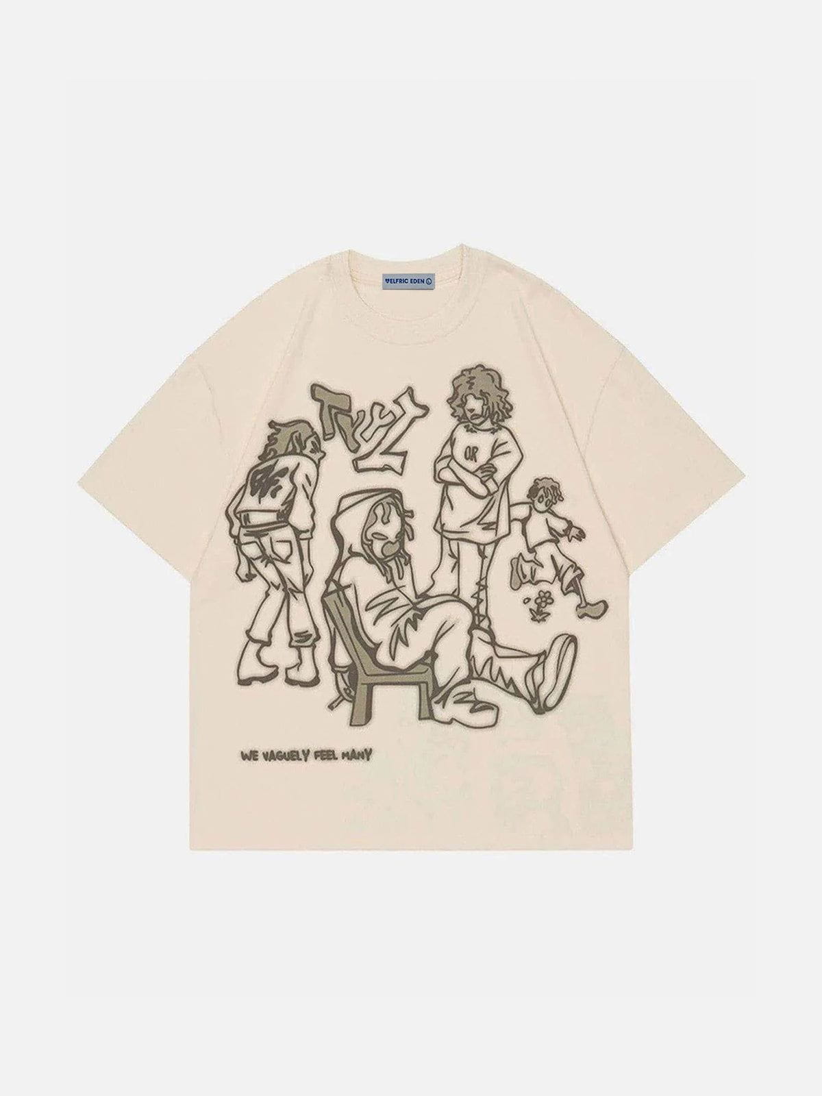 Cartoon Line Character Print Tee