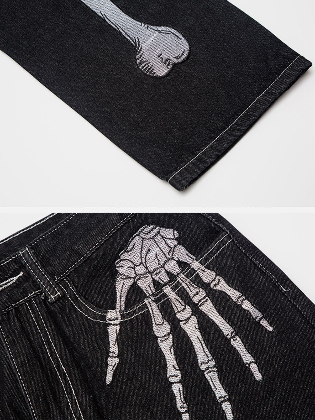 Skull Bone Embroidery Loose Jeans