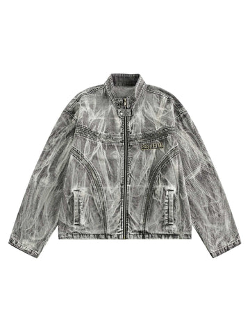 High Street Hip-hop Distressed Washed Printed Denim Jacket