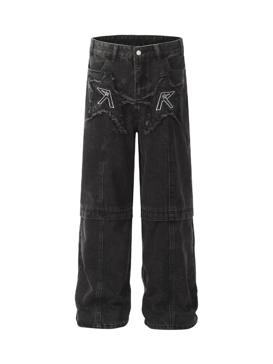 Star Patchwork Raw-edge Jeans