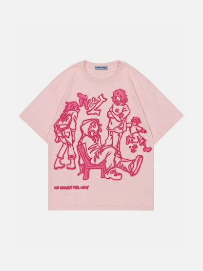 Cartoon Line Character Print Tee