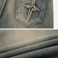 Star Embroidered Washed Straight Jeans