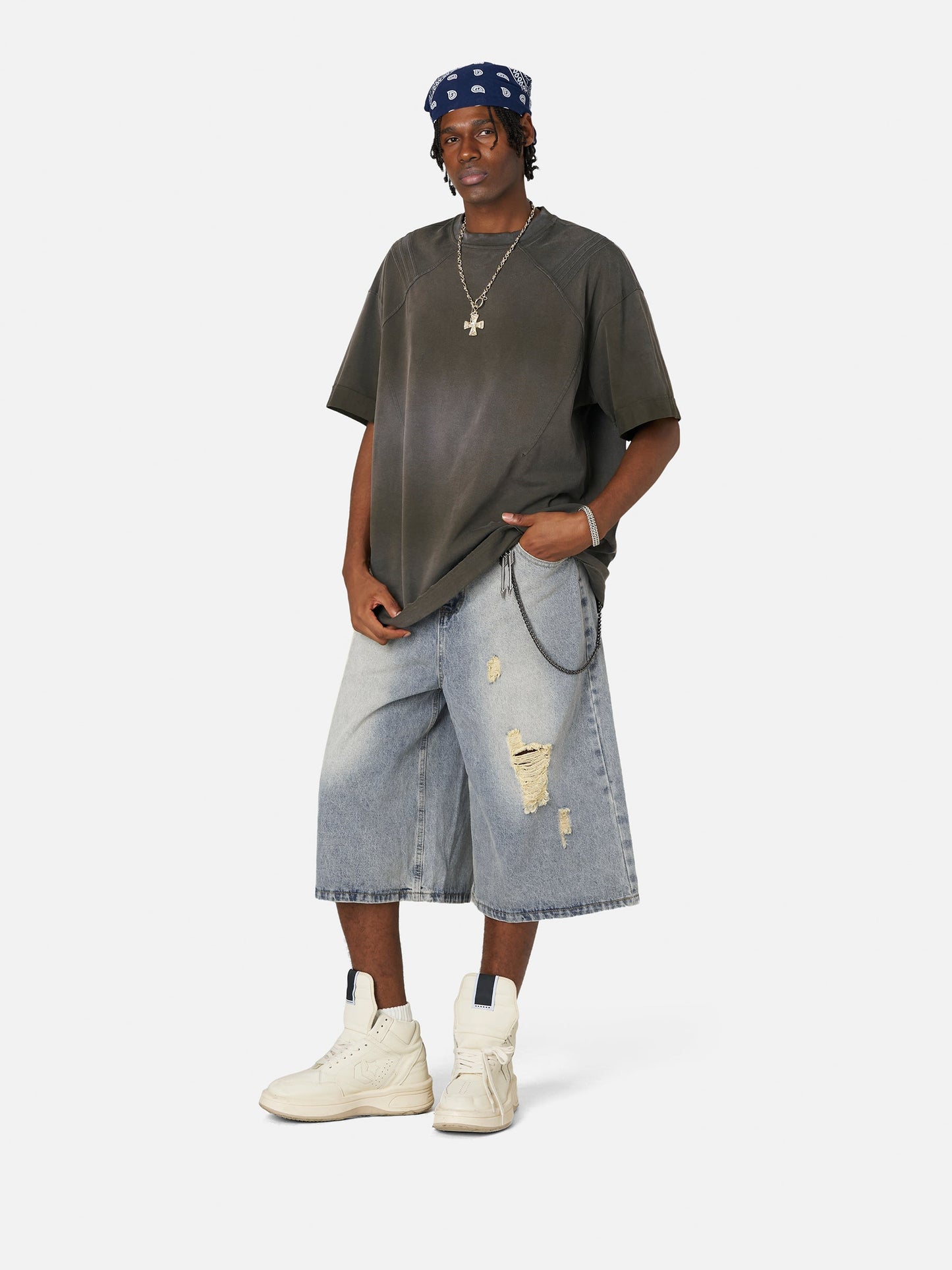 Distressed Baggy Longline Jorts