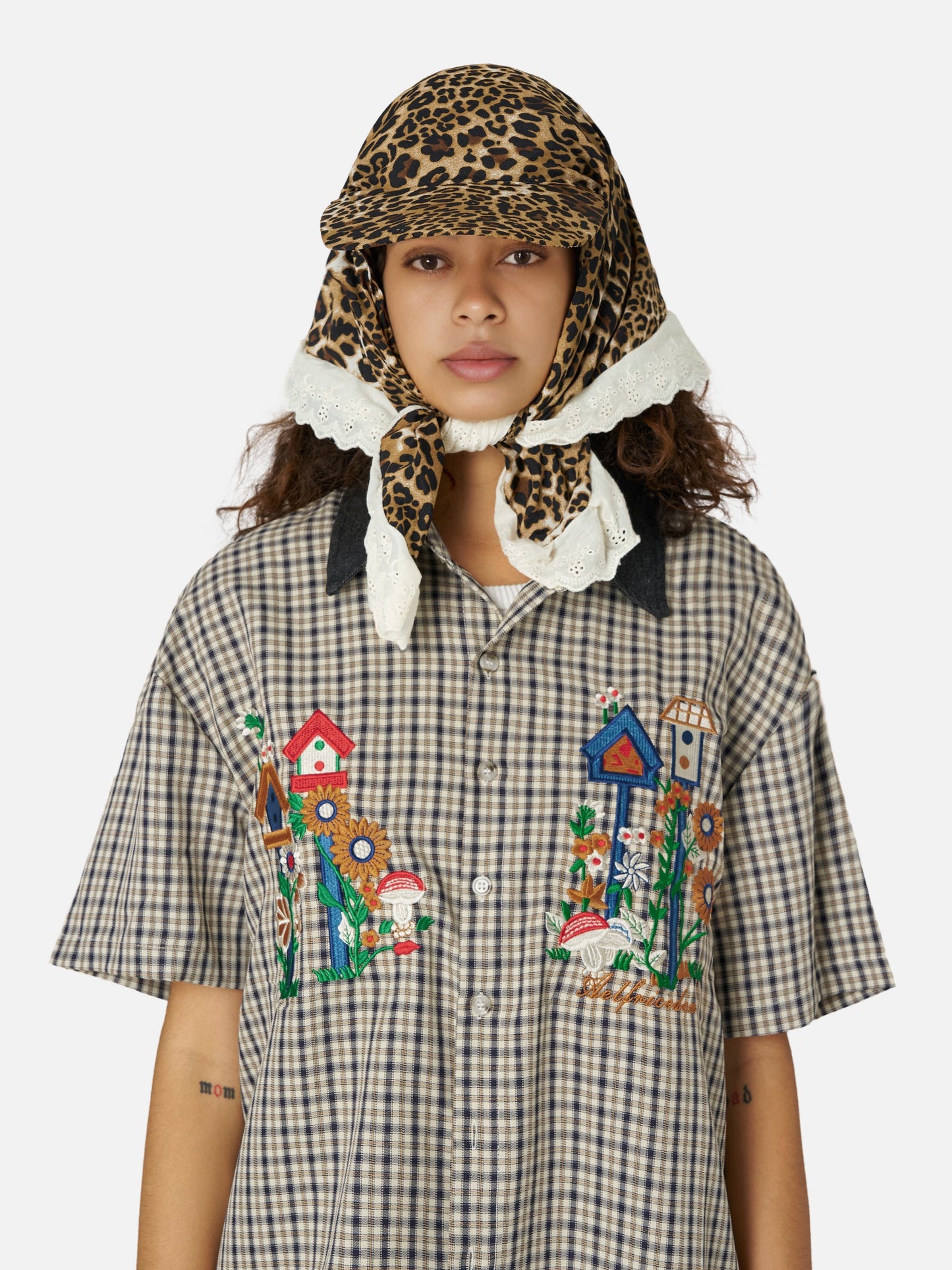 Leopard Print Lace Patchwork Cap