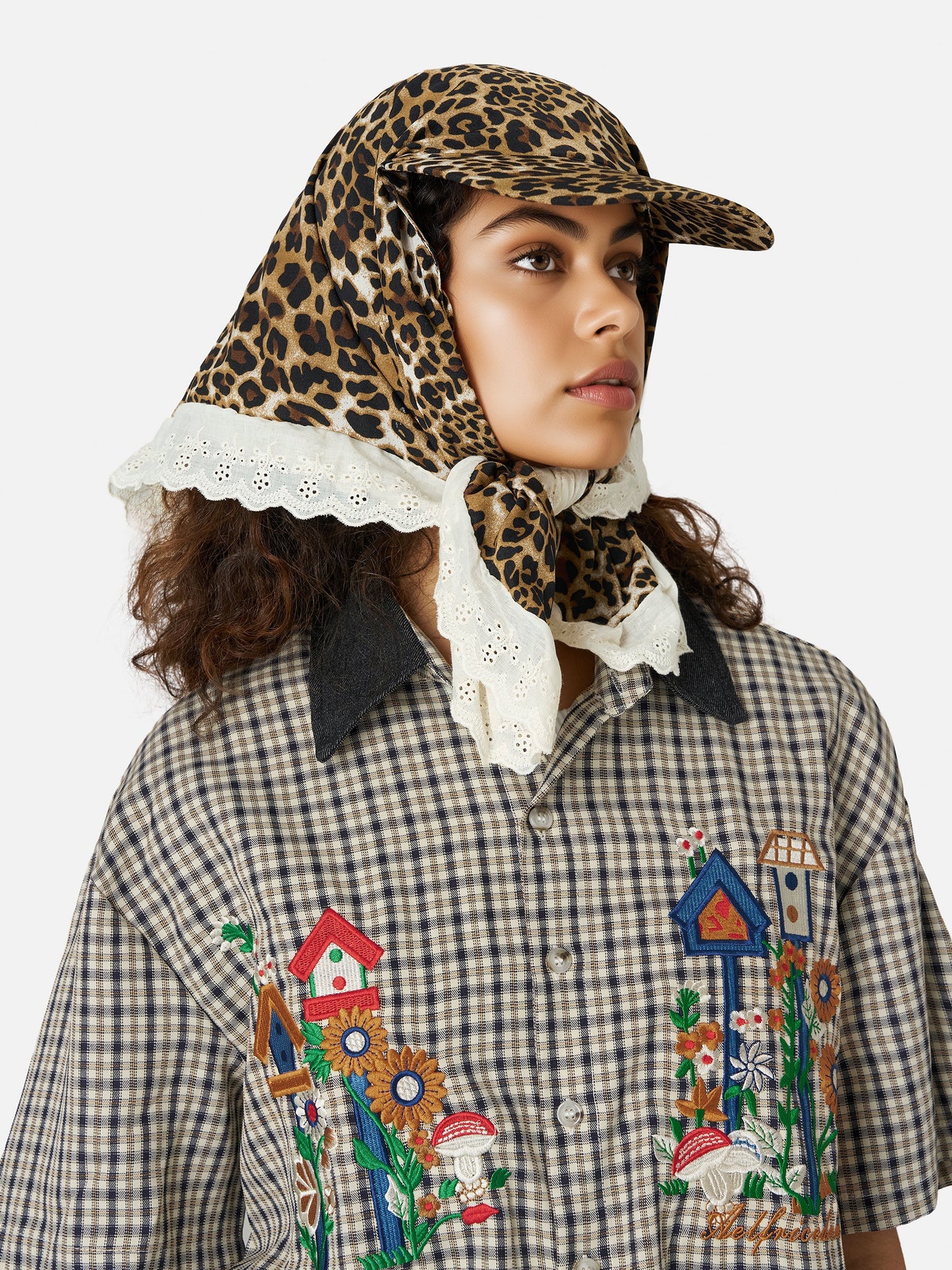 Leopard Print Lace Patchwork Cap