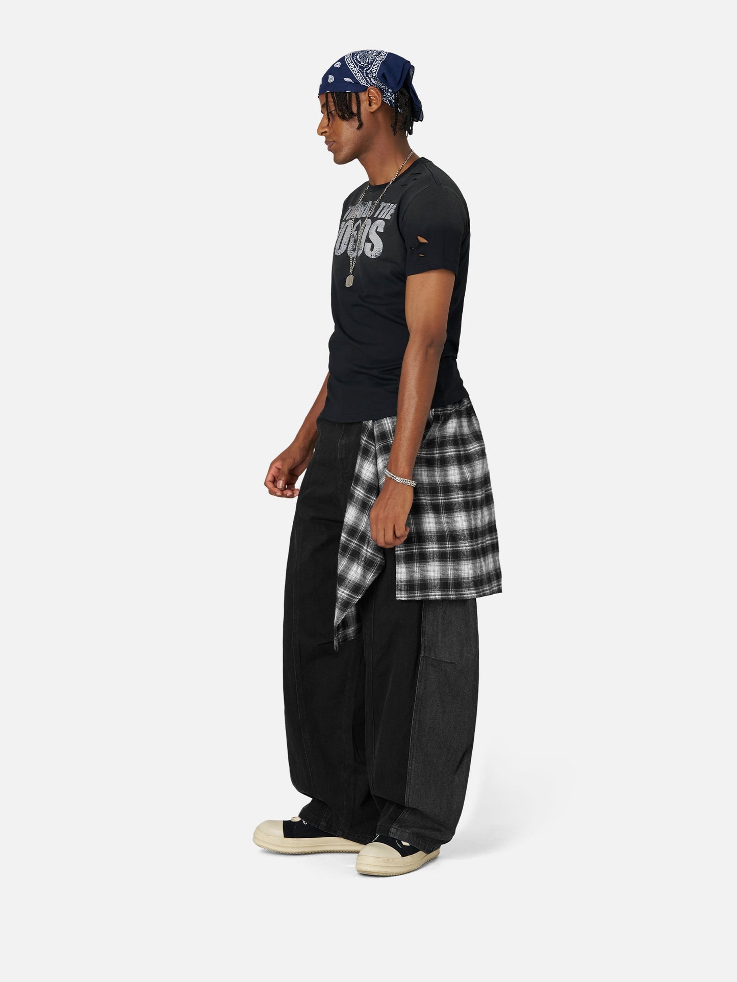 Plaid Baggy Barrel Jeans