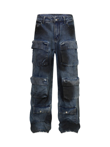 High Street Hip-hop Distressed Washed Work Jeans