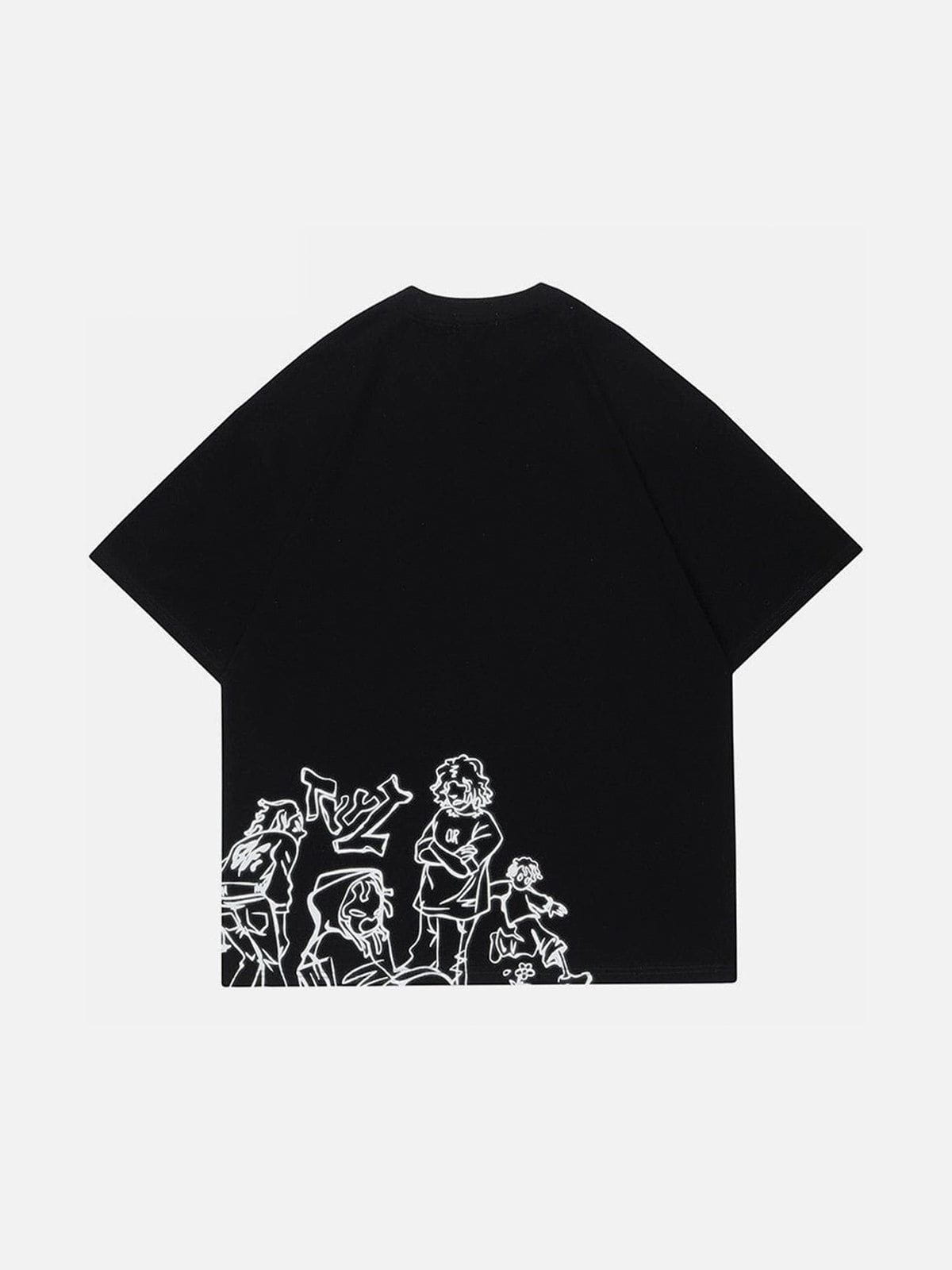 Cartoon Line Character Print Tee