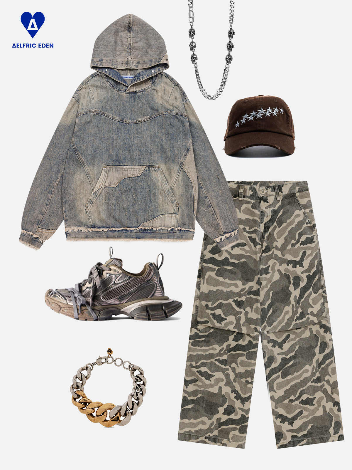 Wrinkle Camouflage Loose Jeans
