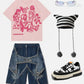 Cartoon Line Character Print Tee